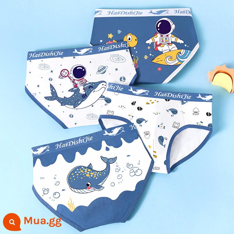 Quần lót trẻ em bé trai cotton nguyên chất quần đùi trẻ em boxer cotton trong quần sịp trẻ em lớn không có mông vào mùa hè - Model 1737-A [4 gói]