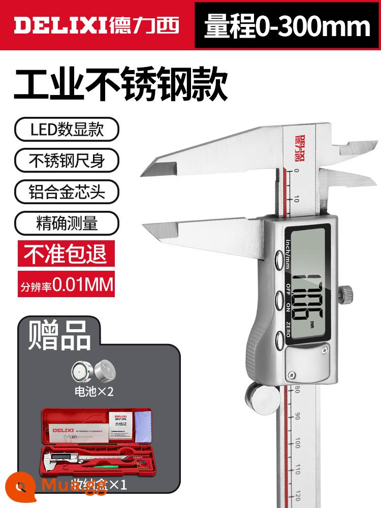 Delixi vernier caliper màn hình hiển thị kỹ thuật số vòng tay bơi edge thước độ sâu văn bản chơi đồ trang sức đo lường caliper điện tử độ chính xác cao - Model inox nâng cấp 300mm [tặng kèm hộp bảo quản + 2 pin]