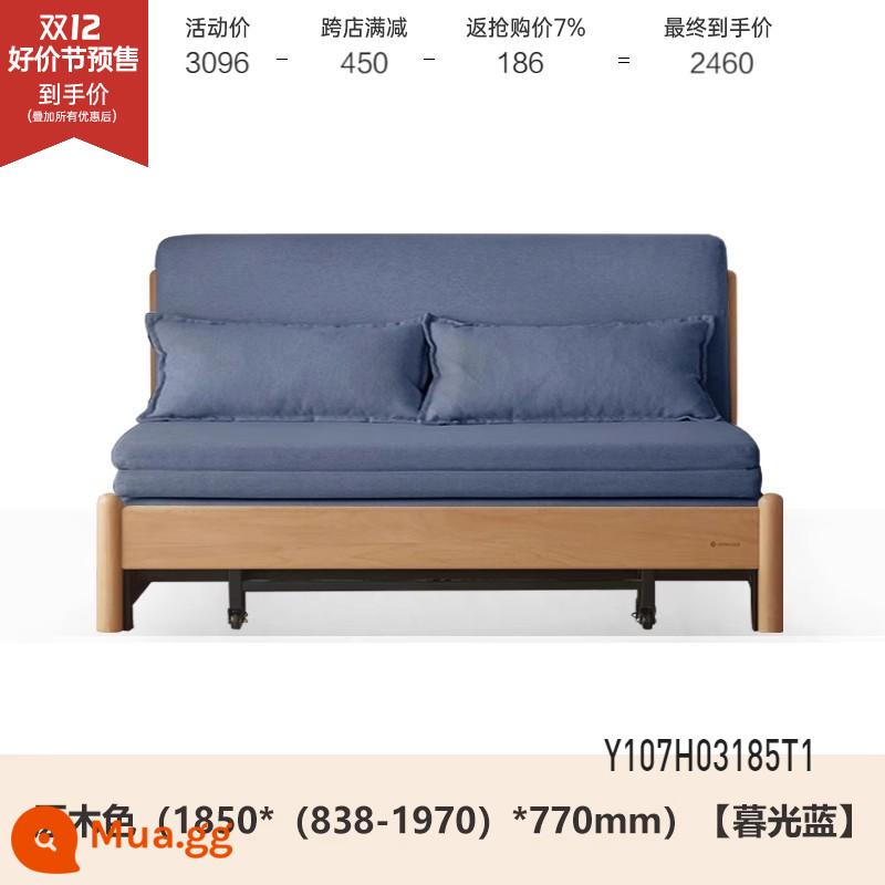 Genji Muyu Gỗ Sofa Giường Hiện Đại Đơn Giản Giường Gấp Bắc Âu Căn Hộ Nhỏ Phòng Khách Kép Sofa Đôi - Màu gỗ sồi 1,85m (xanh chạng vạng) (1850*(838-1970)*770mm)