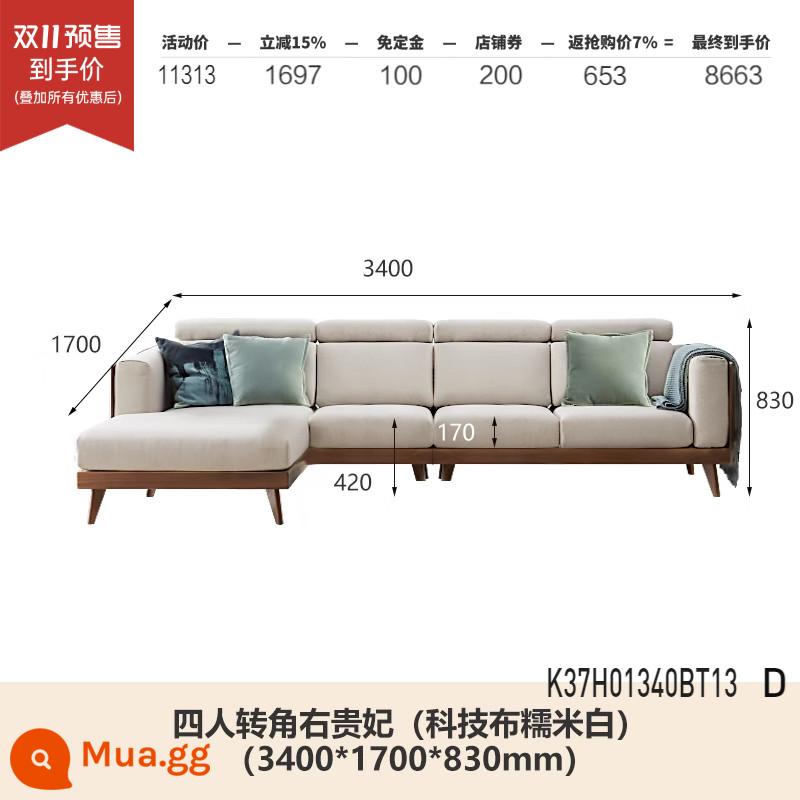 Genji ngôn ngữ bằng gỗ sofa gỗ óc chó màu đen phong cách Trung Quốc mới Daping số sofa góc phòng khách đơn giản K37H01 - 3,4 mét góc phải cho bốn người (áo liền quần có khung) (vải kỹ thuật gạo nếp màu trắng) (3400*1700*830mm) K37H01