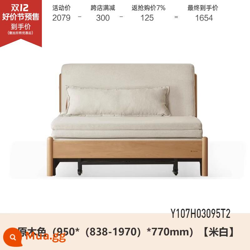 Genji Muyu Gỗ Sofa Giường Hiện Đại Đơn Giản Giường Gấp Bắc Âu Căn Hộ Nhỏ Phòng Khách Kép Sofa Đôi - Màu gỗ sồi 0,95m (trắng nhạt) (950*(838-1970)*770mm)