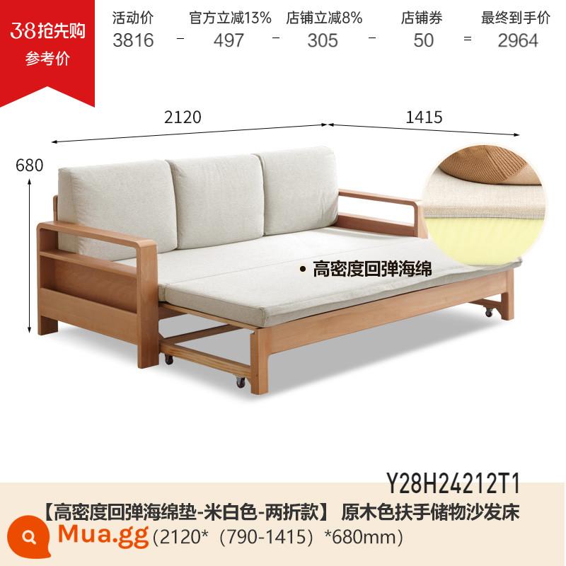 Genji Muyu tất cả các giường sofa gỗ nguyên khối gấp đôi sử dụng đơn giản, hiện đại đa chức năng có thể thu vào giường sofa lưu trữ phòng khách - Gỗ sồi màu 2.12m (màu trắng nhạt/tấm xốp) (2120*(790-1415)*680mm) Y28H24