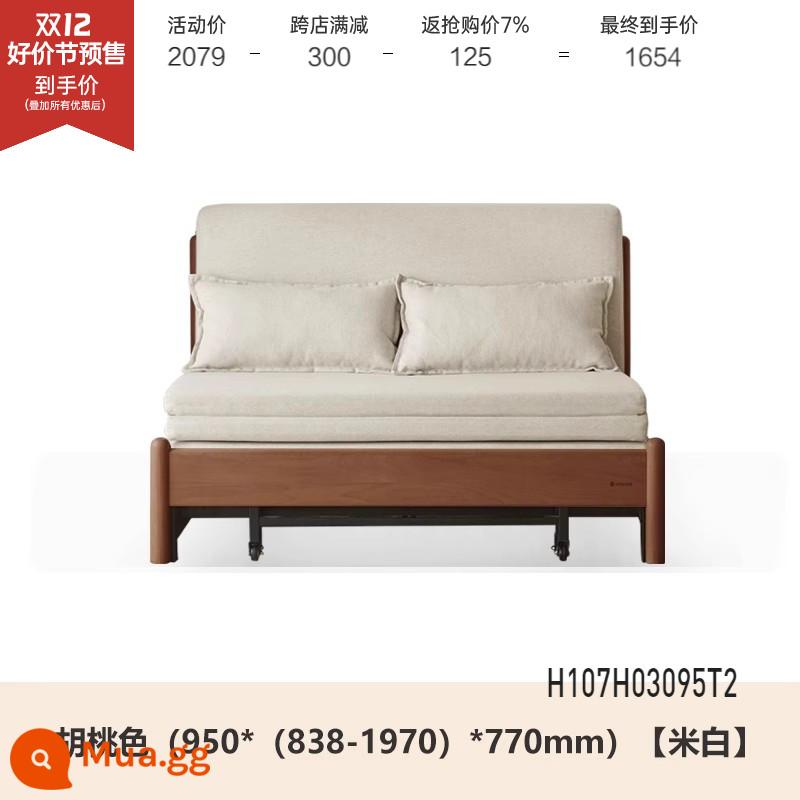 Genji Muyu Gỗ Sofa Giường Hiện Đại Đơn Giản Giường Gấp Bắc Âu Căn Hộ Nhỏ Phòng Khách Kép Sofa Đôi - Màu óc chó sồi 0,95m (trắng nhạt) (950*(838-1970)*770mm)