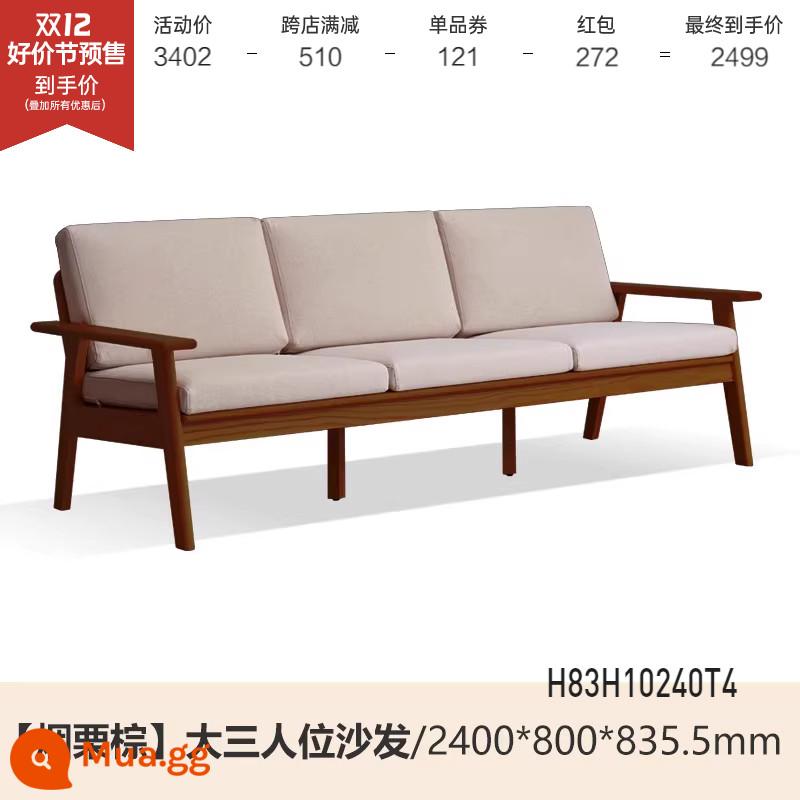 Sofa gỗ nguyên khối Genji Muyu Căn hộ nhỏ kiểu Nhật Nội thất ba chỗ ngồi phòng khách đơn giản Sofa vải đa dụng mùa đông và mùa hè - Xe ba chỗ cỡ lớn màu óc chó 2,4m (màu nâu hạt dẻ khói) (2400*800*835.5mm) H83H10