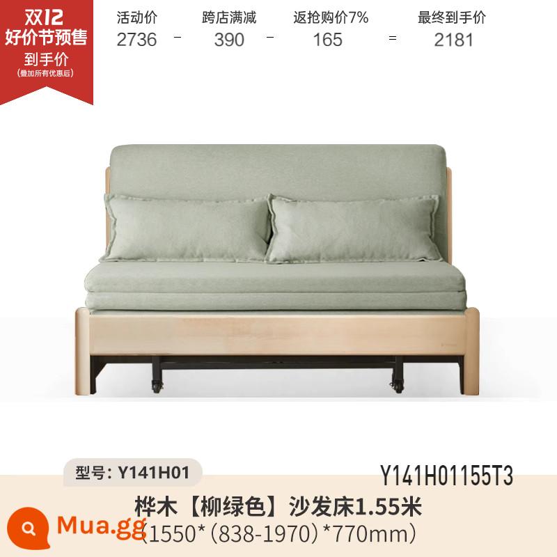 Genji Muyu Gỗ Sofa Giường Hiện Đại Đơn Giản Giường Gấp Bắc Âu Căn Hộ Nhỏ Phòng Khách Kép Sofa Đôi - Bạch dương 1,55m rửa trắng (liễu xanh) (1550*(838-1970)*770mm) Y141H01