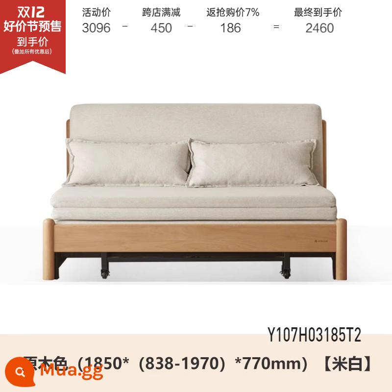 Genji Muyu Gỗ Sofa Giường Hiện Đại Đơn Giản Giường Gấp Bắc Âu Căn Hộ Nhỏ Phòng Khách Kép Sofa Đôi - Màu gỗ sồi 1,85m (trắng nhạt) (1850*(838-1970)*770mm)