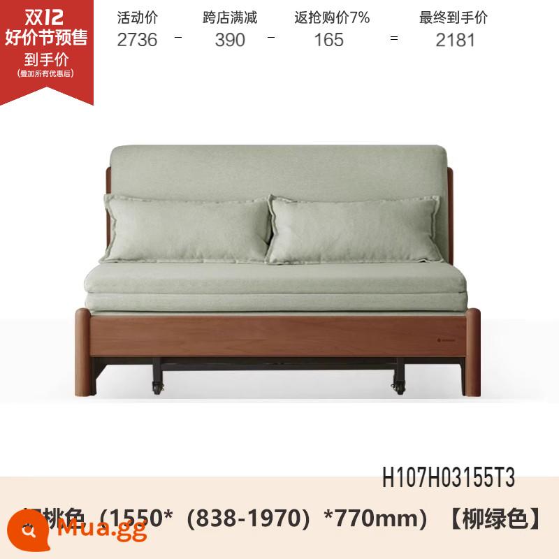 Genji Muyu Gỗ Sofa Giường Hiện Đại Đơn Giản Giường Gấp Bắc Âu Căn Hộ Nhỏ Phòng Khách Kép Sofa Đôi - Màu óc chó sồi 1,55m (xanh liễu) (1550*(838-1970)*770mm)