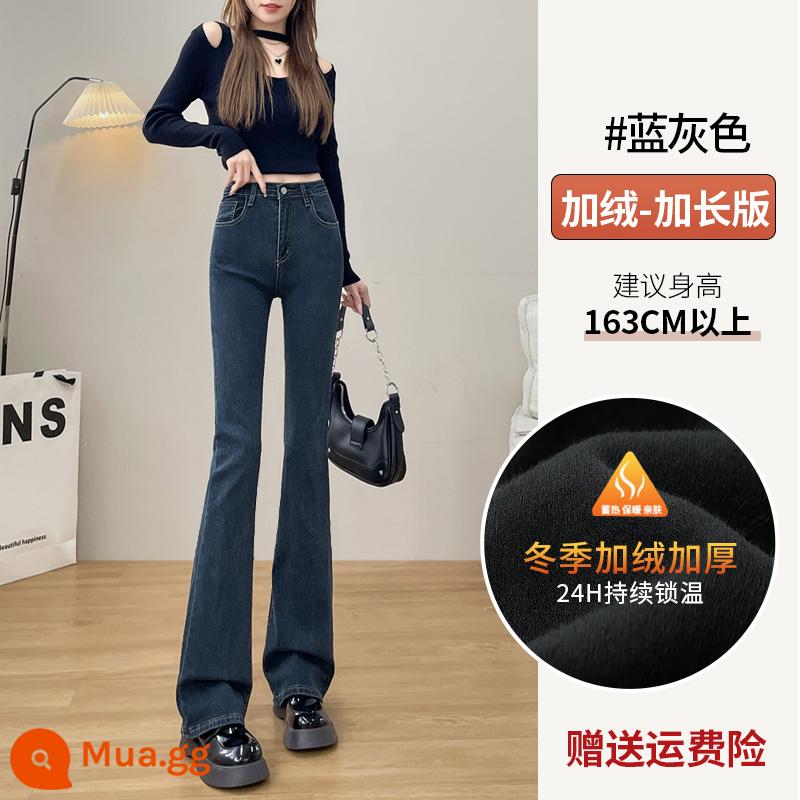 Quần Jean Nữ Quần Ống Loe Màu Đen Cao Cấp Nữ 2022 Mới 2023 Micro Boot Slim Lau Quần Móng Ngựa Xuân Thu - Màu xám xanh GR018 cộng với nhung và kéo dài