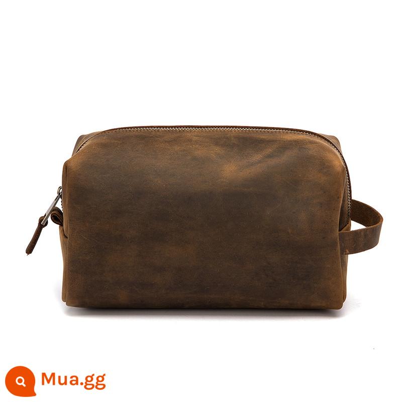 Da Ngựa Túi Vệ Sinh Đơn Giản Da Thật Túi Clutch Dung Tích Lớn Da Bò Túi Đựng Mỹ Phẩm Made Old Túi Xách - Da ngựa điên nâu [size lớn]