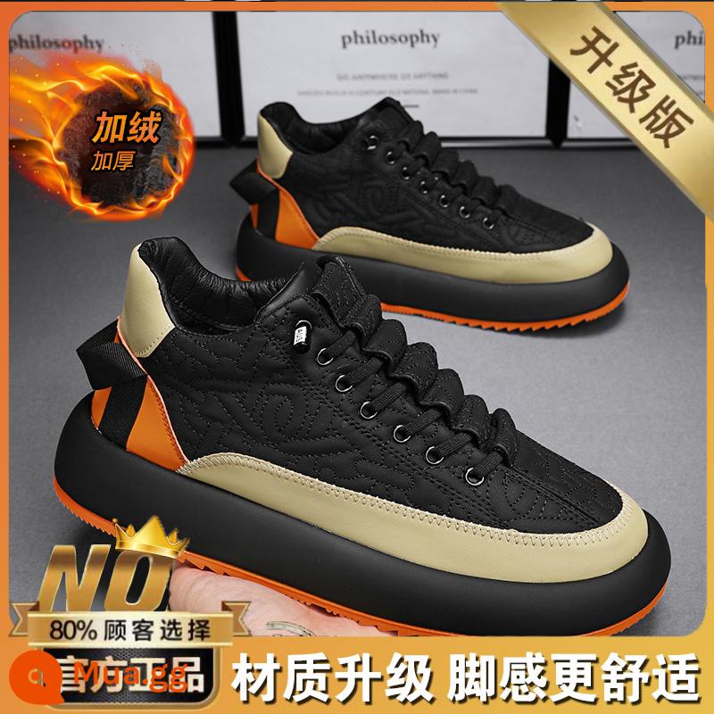 Giày Nam Mùa Đông Plus Nhung Ấm Áp Hai Lớp Giày Sneakers Đen Giày Da Thường Làm Việc Chống Nước Thương Mại Ngoại Thương giày Hợp Thời Trang - Cam đen [Phong cách nhung nâng cấp]