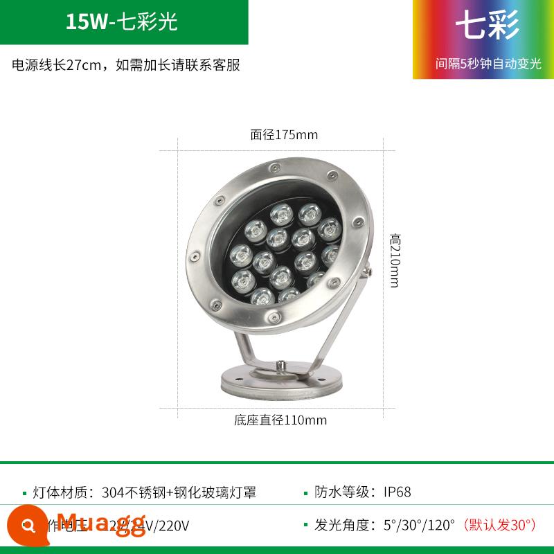 led ánh sáng dưới nước ánh sáng dưới nước hồ bơi ánh sáng ao cá ánh sáng cảnh nước ánh sáng không thấm nước spotlight 24v thép không gỉ đầy màu sắc ánh sáng cảnh quan - 15W [Đầy màu sắc]