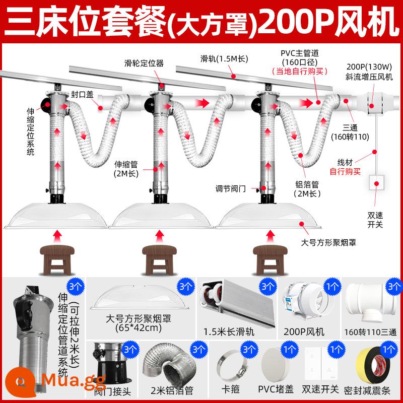 Hệ thống hút khói Moxib phỏng Máy hút khói Thiết bị trung tâm y tế bệnh viện Máy hút thuốc Máy lọc khói Máy hút thuốc dạng ống đa năng - Hệ thống đường ray mới 3 giường vuông lớn-máy thở 200P