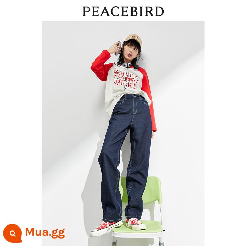 PEACEBIRD Retro Cao Cấp Ống rộng Quần Jean Mùa Xuân 2024 Mới Rời Dày Nhung Quần Ống Suông dành cho Nữ - denim màu xanh đậm