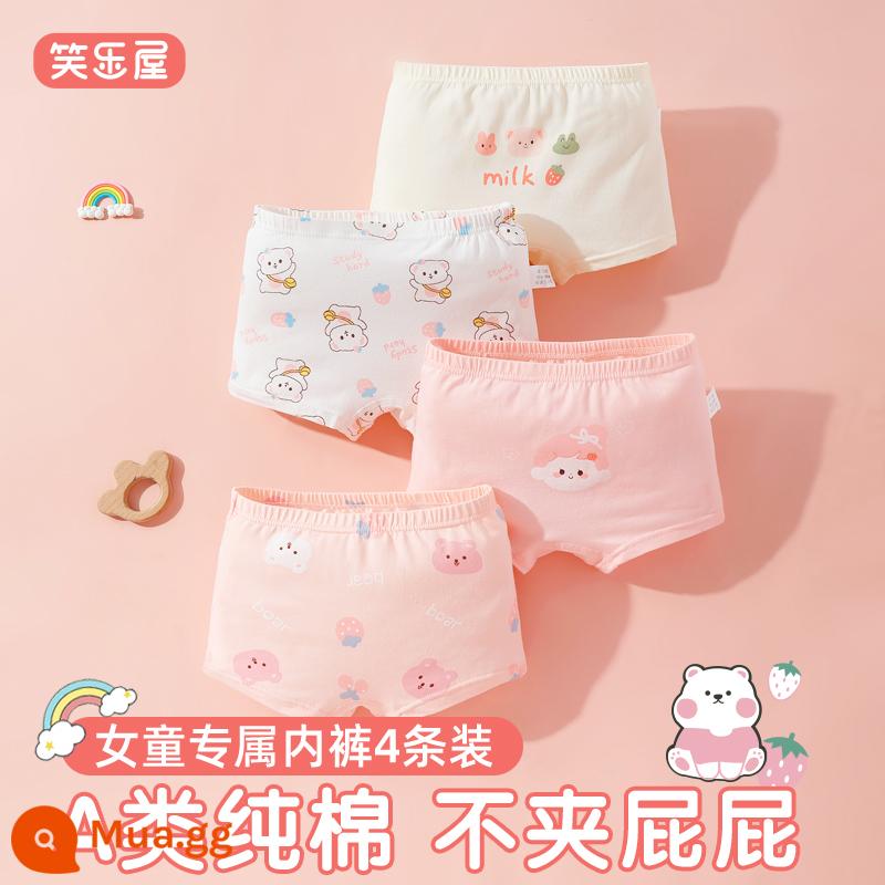 Quần lót boxer cotton nguyên chất cho bé gái bé gái không kẹp xì hơi bé trai lớn quần đùi bé gái bé gái kho báu bằng cotton 100% - Cotton nguyên chất loại A - gấu bé gái góc vuông 4 miếng pn348