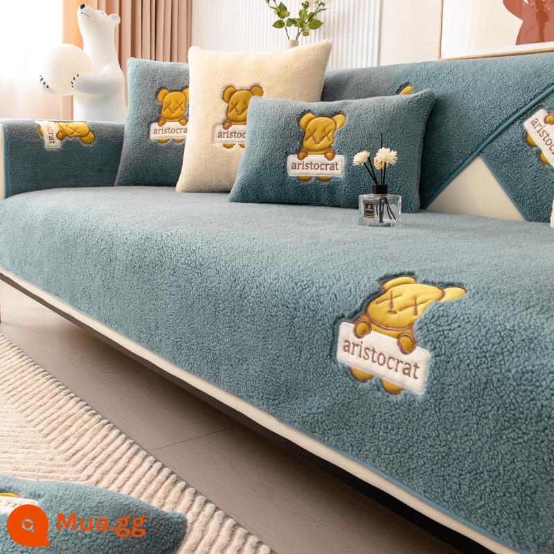 Mùa Đông Thịt Cừu Nhung Sofa Đệm Dày Sang Trọng Đệm Bọc Ghế Sofa Da Cao Cấp Hoạt Hình Đơn Giản Phong Cách Mùa Đông - Xiong Xin-Blue