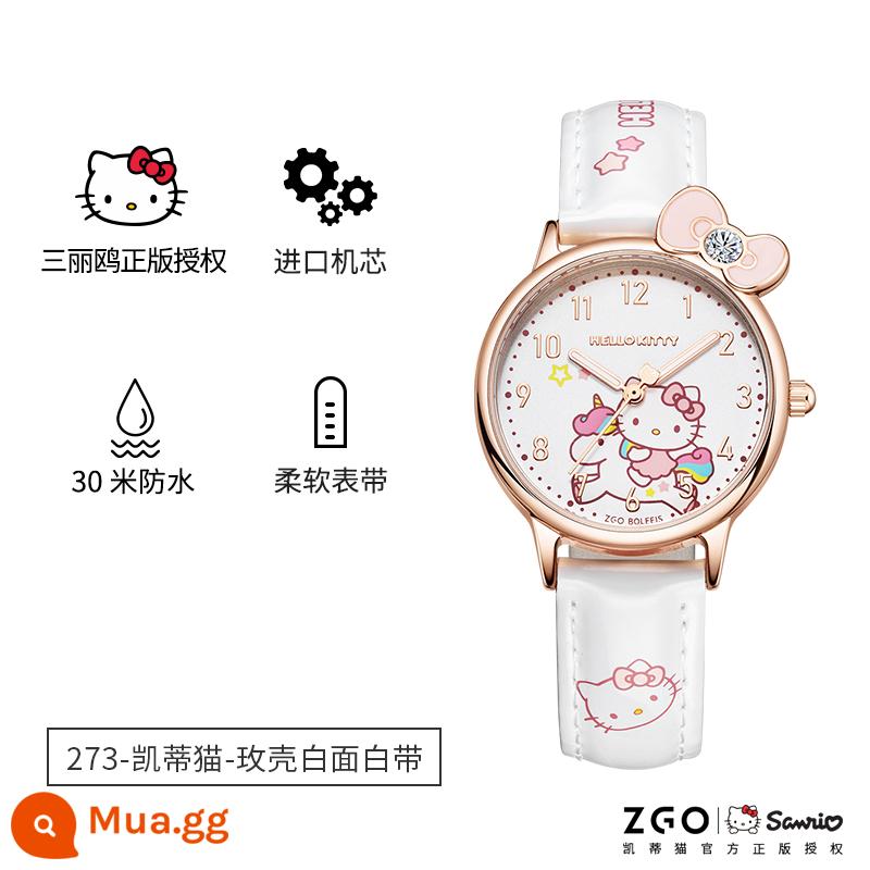 Zgo Sanrio doanh đồng hồ trẻ em bé gái bé gái học sinh tiểu học Hello nữ mẫu hellokitty chống thấm nước - 273Hello-Bột vỏ hoa hồng trắng mặt bạch huyết [Sanrio chính hãng]