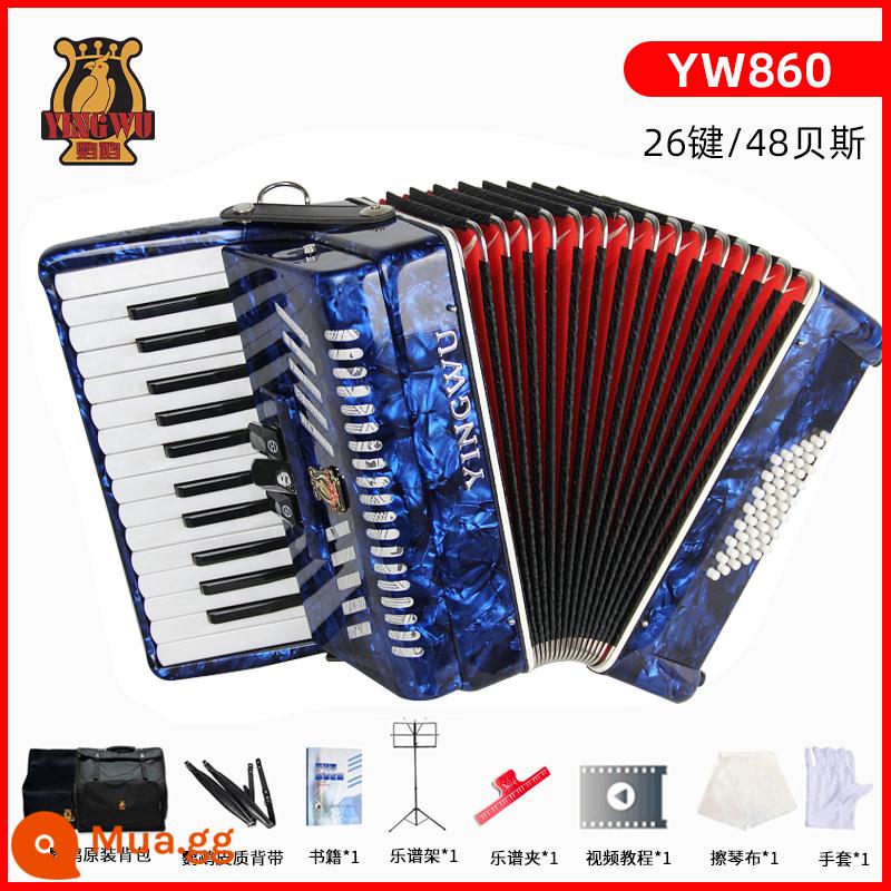 Vẹt đàn accordion nhạc cụ người lớn mới bắt đầu chuyên nghiệp 60/96/120 trẻ em 48 bass chơi đàn accordion - [48 bass 26 phím] YW860 sapphire xanh + gói quà