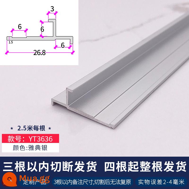 5mm6 tấm ốp tường dây chuyền đóng vật liệu ép đùn nhôm dải bao quanh dải trang trí dải cạnh áp lực tấm ốp chân tường bằng hợp kim nhôm hình chữ I màu đen - YT3636 Bạc Athens được bán 2,5 mét mỗi chiếc