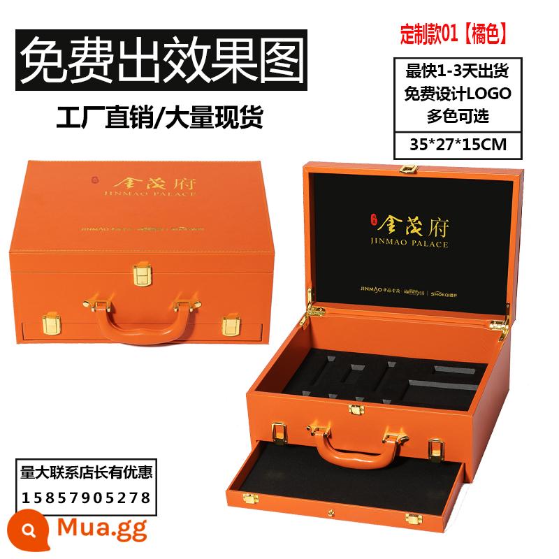 Hộp giao hàng Spot PU Da tay -Danded Box Hand -in -hand nhỏ Hộp Key Hộp Key Hộp lớn Hộp quà tặng lớn - Biệt thự Jinmao tùy chỉnh màu cam rực rỡ