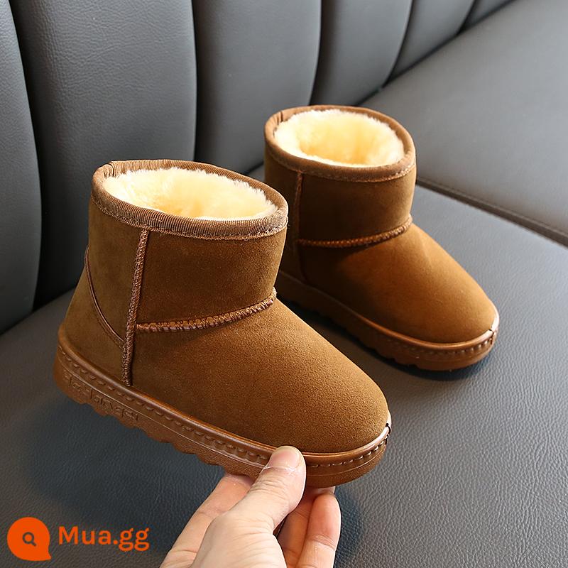 Bộ mã bị hỏng giải phóng mặt bằng trẻ em Boot Boy Boy Boy Booth Boots dày 3-7 trẻ em thêm giày cotton phía tây mùa đông chống trượt 9 - Giày đi tuyết màu nâu/1753