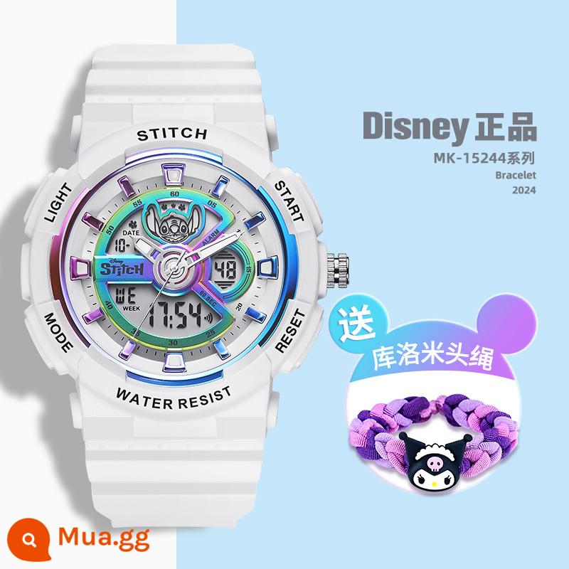 Đồng hồ điện tử Disney nữ học sinh thể thao cơ cô gái chống nước kỳ lân học sinh trung học cơ sở đồng hồ bé gái - Stitch-Colorful White [Mẫu mới 2024 trên thị trường]