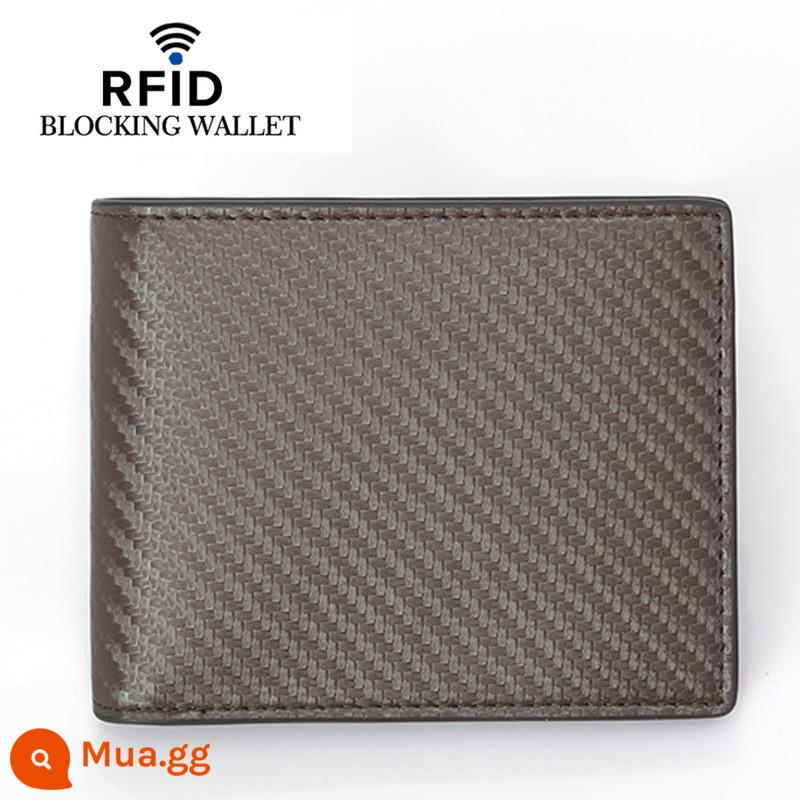 2022RFID Bàn Chải Chống Trộm Sợi Carbon Nam Đựng Thẻ Màu Ngắn Kinh Doanh Ví Giấy Phép Lái Xe Kẹp Tiền - Mẫu sợi carbon màu nâu