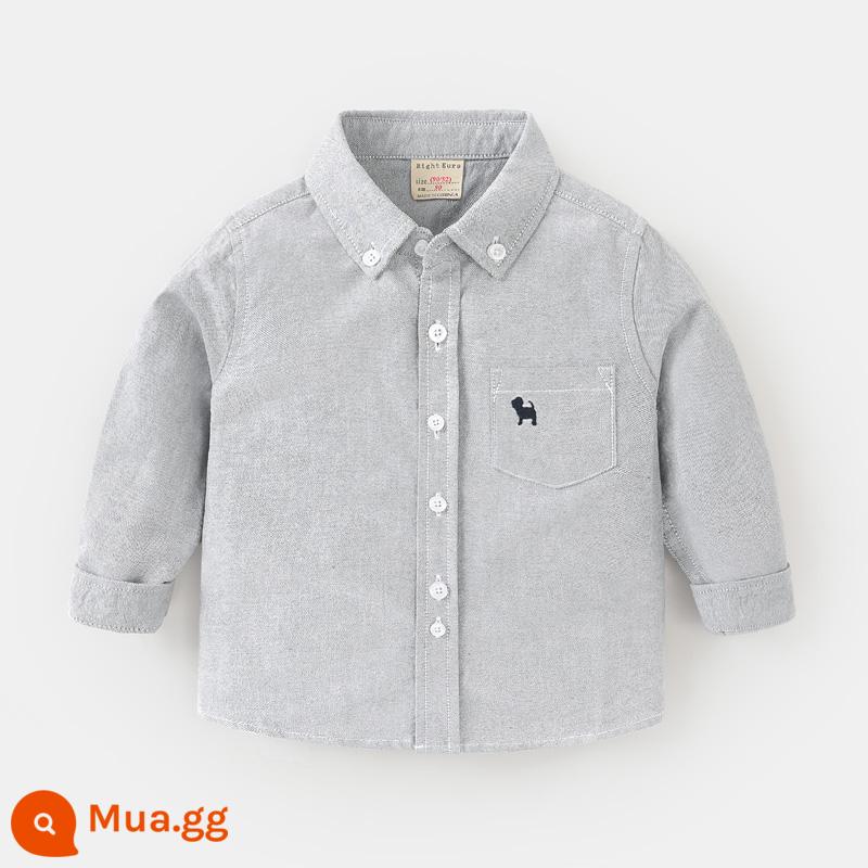 Áo sơ mi dài tay cotton cotton nguyên chất bé trai, quần áo mùa thu, quần áo trẻ em, áo sơ mi trắng trẻ em, mẫu xuân thu trẻ em, bé sơ sinh 1 tuổi và 3 tuổi - U14227 màu xám