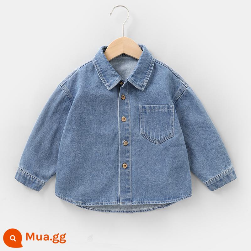 Áo sơ mi denim bé trai mùa xuân xuân thu quần áo trẻ em áo trẻ em sơ mi bố mẹ con 1 tuổi 3 áo U14050 - Màu xanh nhạt