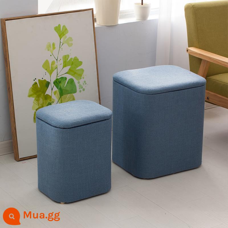 Đa Chức Năng Lưu Trữ Phân Gỗ Chắc Chắn Sofa Người Có Thể Ngồi Lưu Trữ Phân Nhà Cửa Tủ Ghế Nhỏ Hộp Mang Giày Ghế - Con công màu xanh (vải)