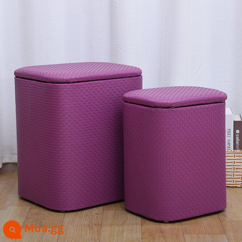 Đa Chức Năng Lưu Trữ Phân Gỗ Chắc Chắn Sofa Người Có Thể Ngồi Lưu Trữ Phân Nhà Cửa Tủ Ghế Nhỏ Hộp Mang Giày Ghế - PU màu tím