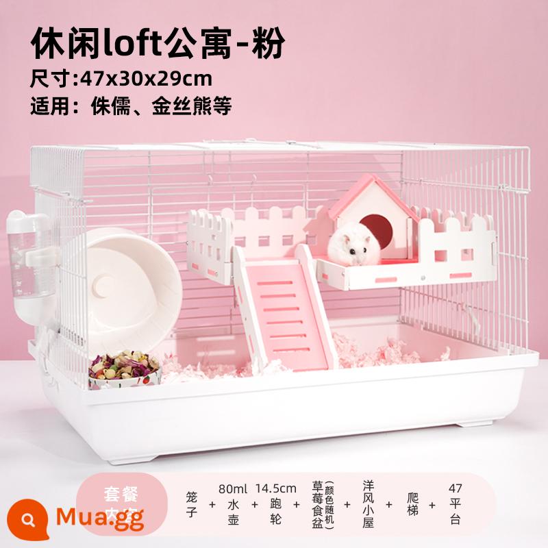 Hamster 47 lồng gấu vàng siêu rẻ lớn 60 lồng cơ bản cung cấp đầy đủ bộ nhỏ biệt thự cao cấp - [Dây sắt dày] Căn hộ gác xép-Hồng (gửi gói quà dùng thử)