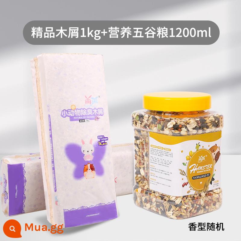 Chăn ga gối hamster mùn cưa đặc biệt khử mùi gấu vàng nhỏ cung cấp trọn bộ mùn cưa bào giấy không bụi cát nước tiểu - Mùn cưa cao cấp 1kg + ngũ cốc dinh dưỡng 1200ml