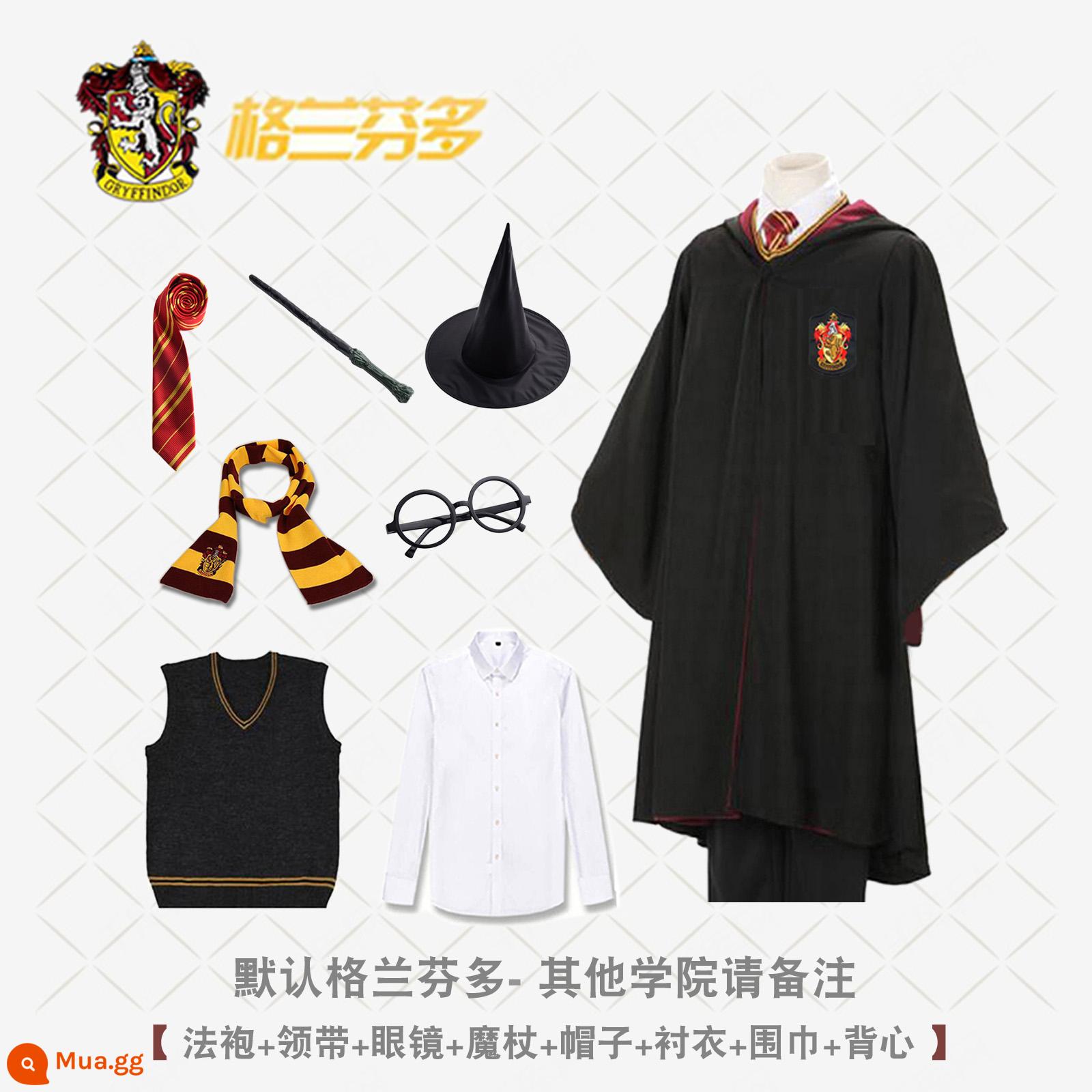 Bướm Harry's Potter Cosplay Quần áo Grandma Fensin Dostlin Magic Robe School Đồng phục học viện - Áo choàng Gryffindor + cà vạt + khăn quàng cổ + kính + đũa phép + áo sơ mi + mũ + áo len