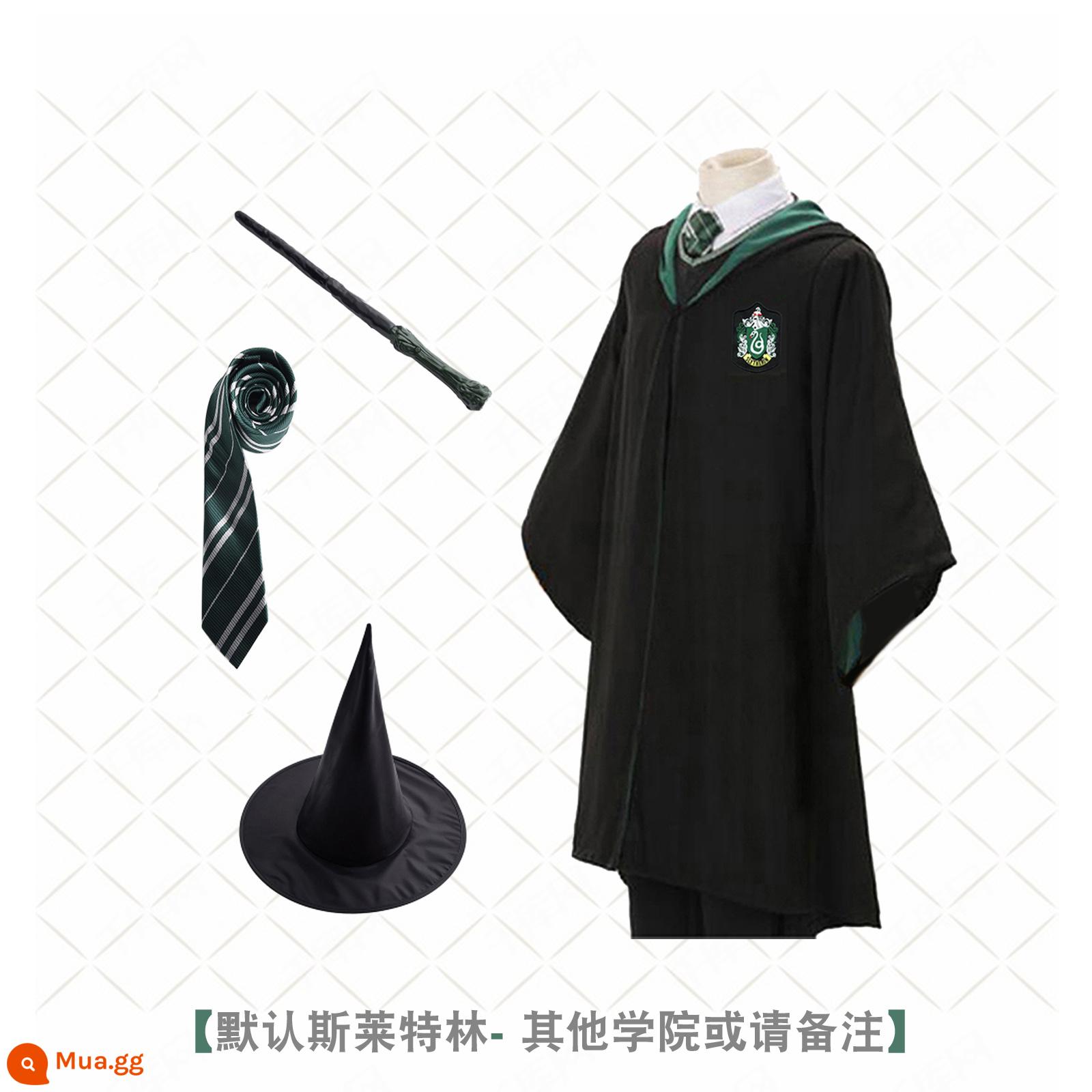 Bướm Harry's Potter Cosplay Quần áo Grandma Fensin Dostlin Magic Robe School Đồng phục học viện - Áo choàng Slytherin + cà vạt + đũa phép + mũ