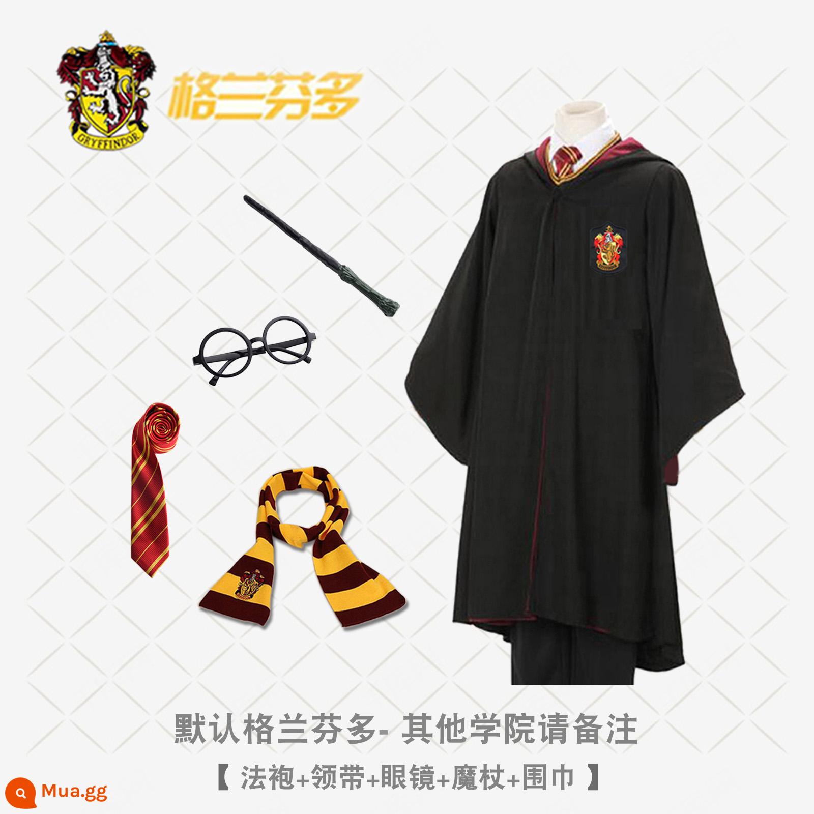 Bướm Harry's Potter Cosplay Quần áo Grandma Fensin Dostlin Magic Robe School Đồng phục học viện - Áo choàng Gryffindor + cà vạt + khăn quàng cổ + kính + đũa phép