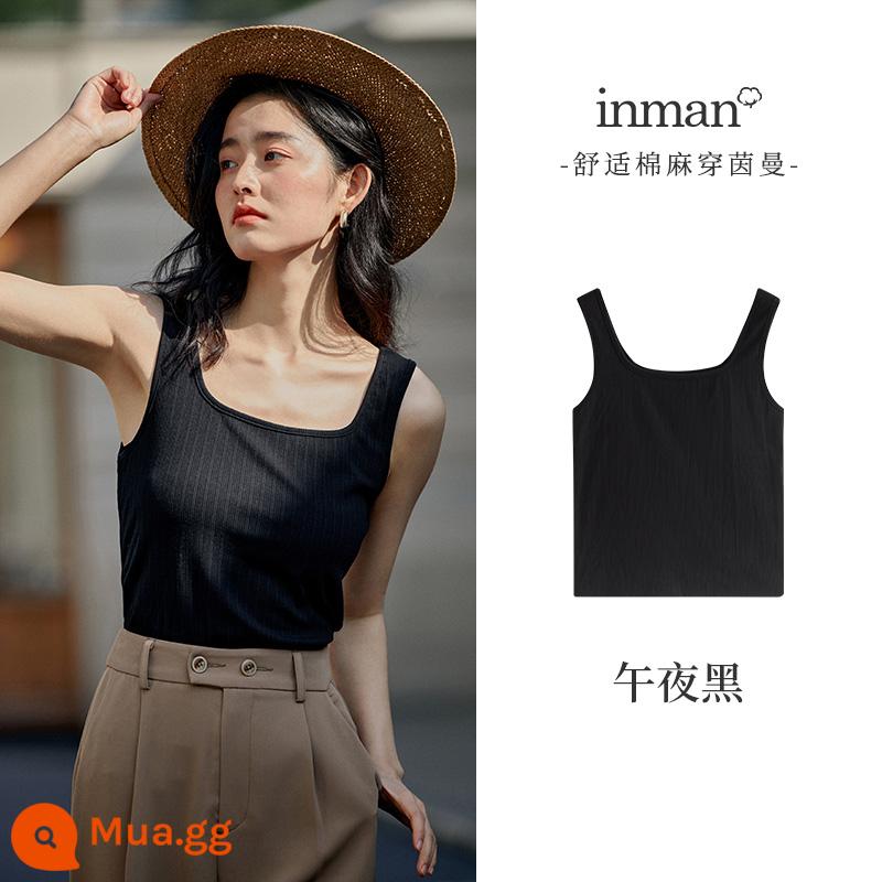 Yinman cổ vuông bên trong dây áo vest không tay nữ mùa hè 2023 mới slim đáy slim fit áo khoác ngoài hàng đầu - nửa đêm đen