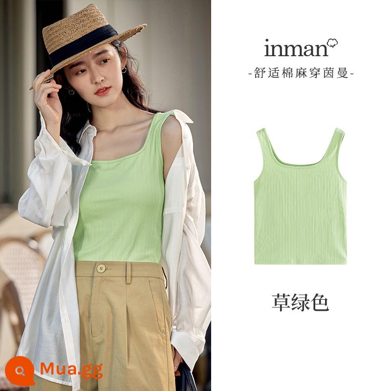 Yinman cổ vuông bên trong dây áo vest không tay nữ mùa hè 2023 mới slim đáy slim fit áo khoác ngoài hàng đầu - màu xanh lá