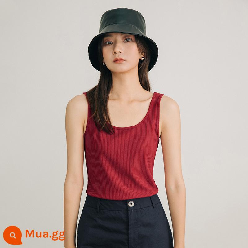 Yinman cổ vuông bên trong dây áo vest không tay nữ mùa hè 2023 mới slim đáy slim fit áo khoác ngoài hàng đầu - 18225253-đỏ sẫm