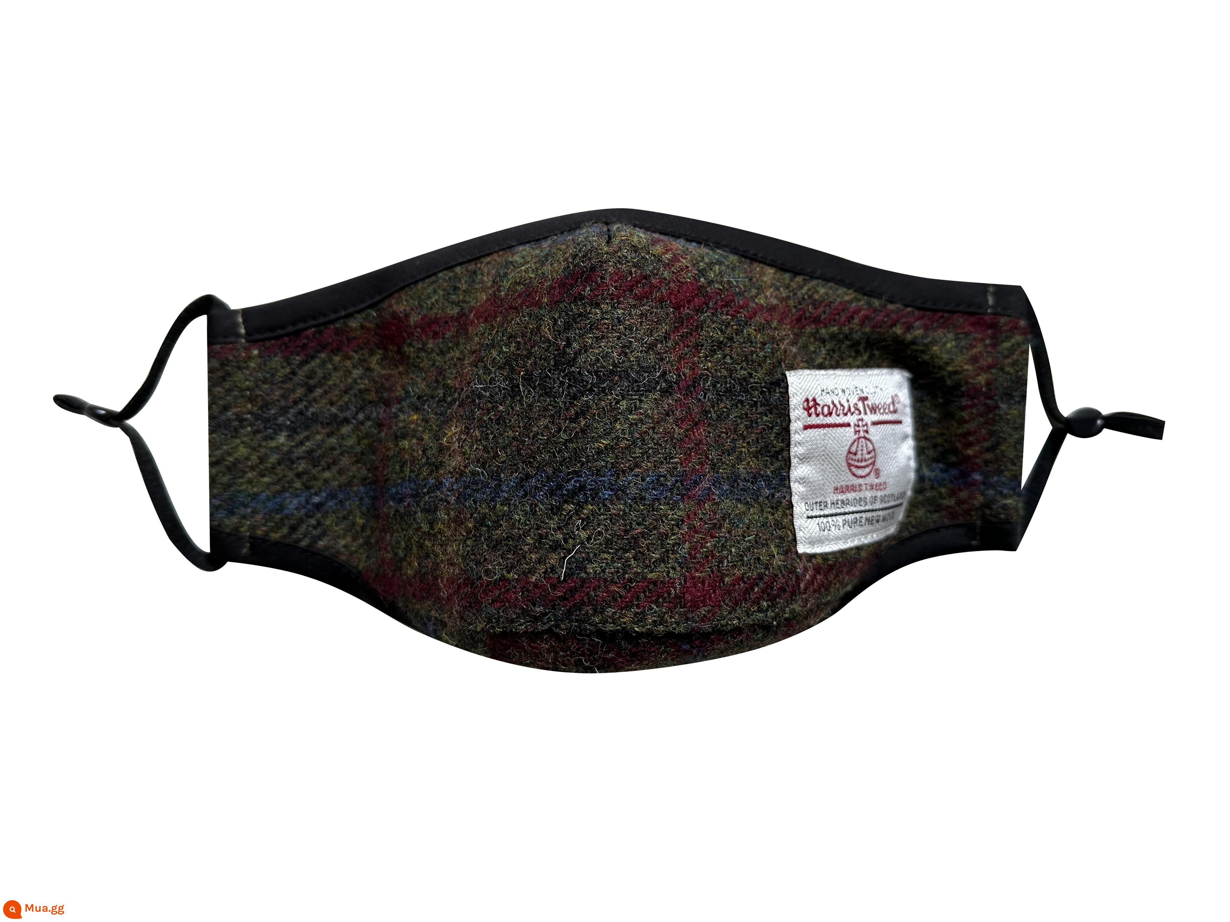 Harris Tweed xịn và xịn làm quà giữ ấm cho ai đó và khẩu trang cắt 3 chiều - Mặt nạ Harris/dải dày màu đỏ ô liu và xanh lam