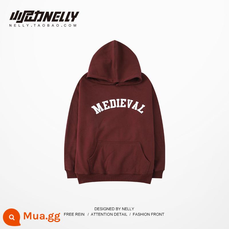 Ins Mùa Thu Đông Nam Áo Thun Dày Có Mũ Plus Nhung Dày Mùa Thu Xu Hướng Nhật Bản Chui Đầu Rời Áo Khoác Hoodie bf - rượu vang