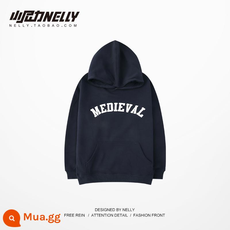 Ins Mùa Thu Đông Nam Áo Thun Dày Có Mũ Plus Nhung Dày Mùa Thu Xu Hướng Nhật Bản Chui Đầu Rời Áo Khoác Hoodie bf - Màu xanh hải quân