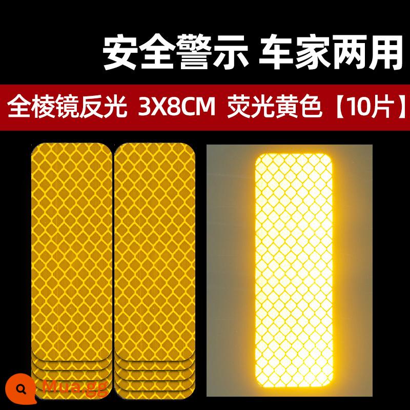 Miếng dán phản quang 3M xe tải xe điện dán chống nắng đặc biệt chống nắng xe ban đêm dạ quang dán xe cá tính xe đạp - 6[Loại dài 3×8cm] Màu vàng huỳnh quang (10 chiếc)