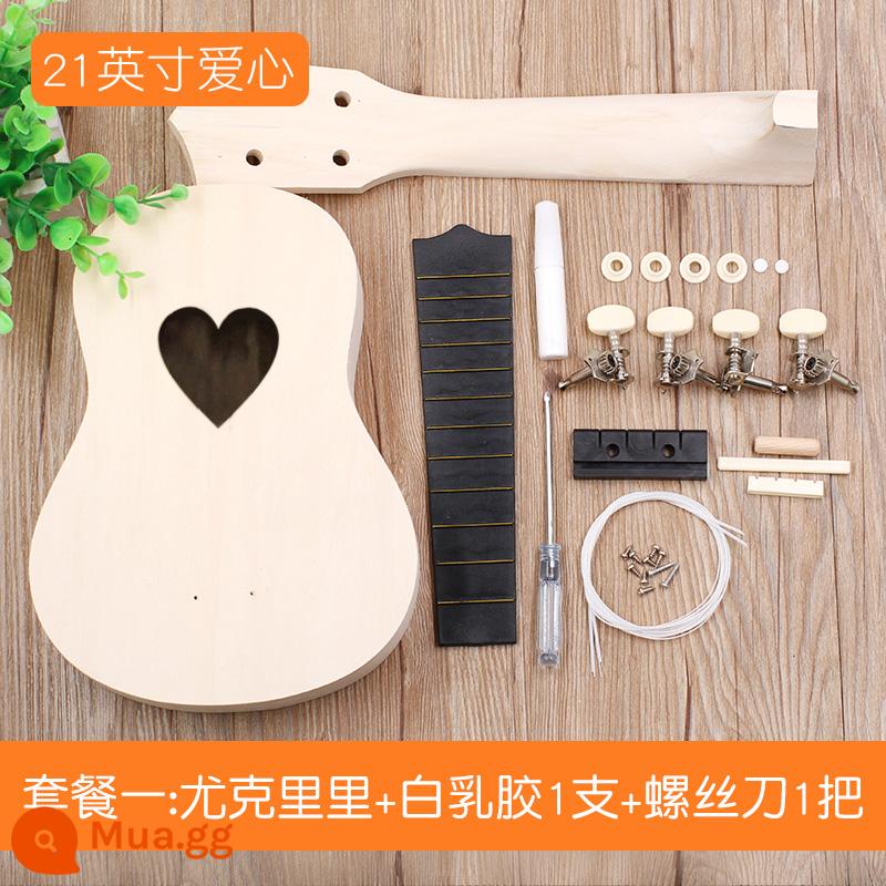 Lắp ráp đàn Ukulele DIY đàn guitar nhỏ handmade tự chế chất liệu gói vẽ tay bằng gỗ graffiti - Trái tim 21 inch (không sơn)