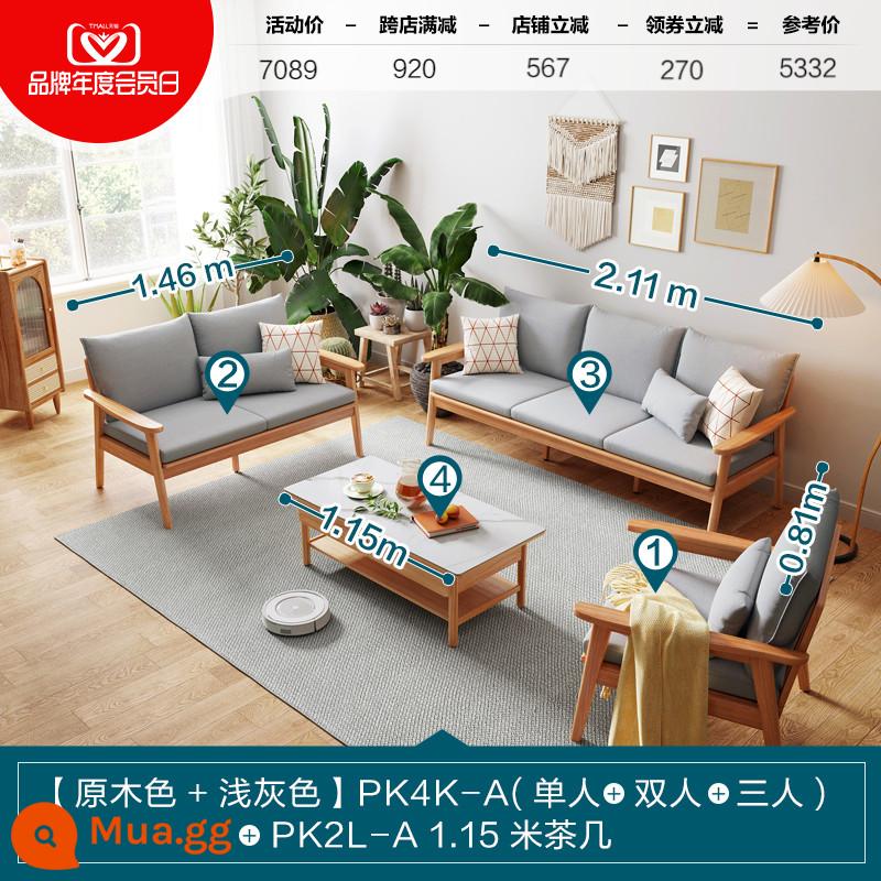 Lin's Home Sofa gỗ nguyên khối phong cách Nhật Bản phòng khách căn hộ nhỏ nội thất gỗ đơn giản 2023 mới Lin's Wood Industry PK - [Xám Nhạt | Sofa + Bàn Cà Phê] (Đơn + Đôi + Ba Người) Sofa + Bàn Cà Phê B