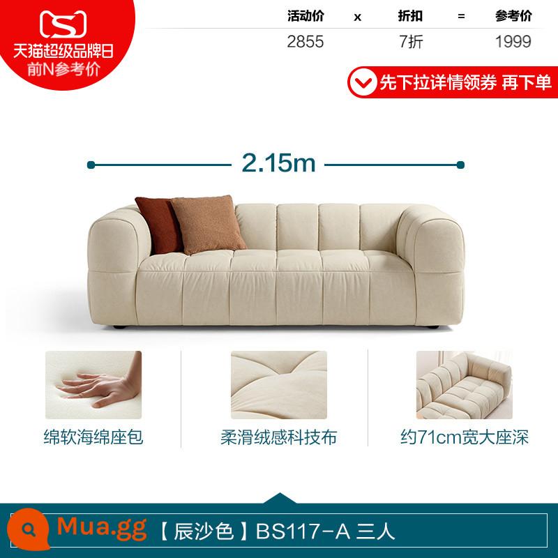 Trang trí nội thất nhà Lin màu kem phong cách kẹo bông sofa phòng khách căn hộ nhỏ đậu phụ nội thất vải khối lưới đỏ Lin ngành công nghiệp gỗ - [Màu Chensha] BS117-A ba người