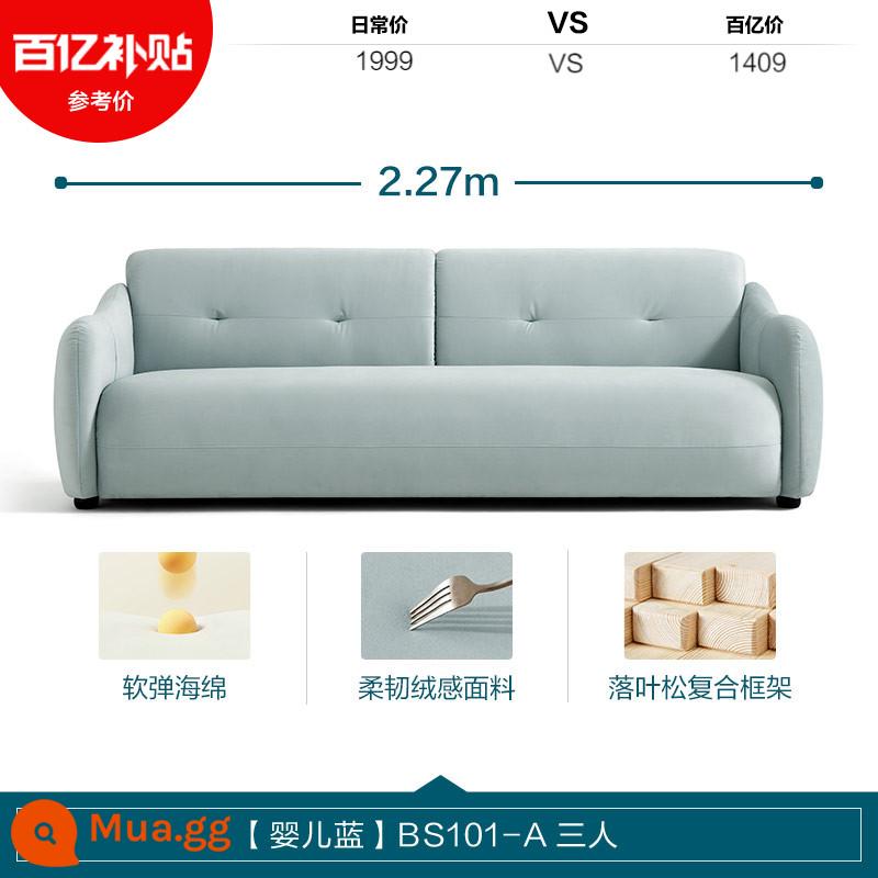 Lâm Nhà Phòng Khách Công Nghệ Sofa Vải Căn Hộ Nhỏ Sofa Đôi Bắc Âu Hàng Thẳng Lin Gỗ BS102 - [Xanh Baby] BS101-A Ba