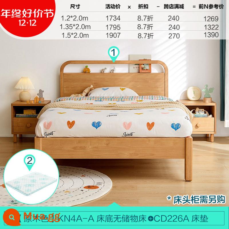 Lin's Home Giường Trẻ Em Đơn Giản Chân Gỗ Nguyên Khối 1.2 Mét Giường Đơn Bé Trai Và Bé Gái Căn Hộ Nhỏ Lin's Wood Industry - [Màu gỗ|Mẫu cơ bản] Giường + nệm trẻ em