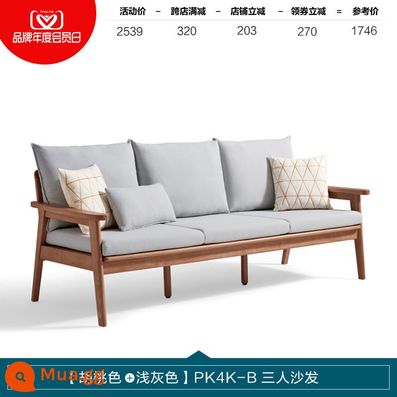 Lin's Home Sofa gỗ nguyên khối phong cách Nhật Bản phòng khách căn hộ nhỏ nội thất gỗ đơn giản 2023 mới Lin's Wood Industry PK - [Quả óc chó + Xám nhạt] Sofa ba người