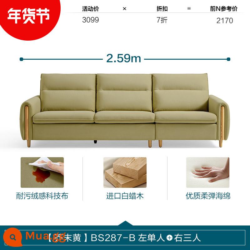 Lin's Nội Thất Gia Đình Rừng Vải Sofa Phòng Khách Căn Hộ Nhỏ Nội Thất Ba Chỗ Có Thể Tháo Rời Và Giặt Được Lin's Wood Industry BS287 - [Vải kỹ thuật chống vết bẩn | Màu vàng mù tạt] BS287-B một người bên trái + ba người bên phải