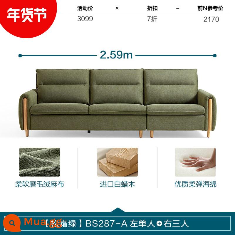 Lin's Nội Thất Gia Đình Rừng Vải Sofa Phòng Khách Căn Hộ Nhỏ Nội Thất Ba Chỗ Có Thể Tháo Rời Và Giặt Được Lin's Wood Industry BS287 - [Vải nhung mềm | Xanh thông sương] BS287-A bên trái một người + bên phải ba người